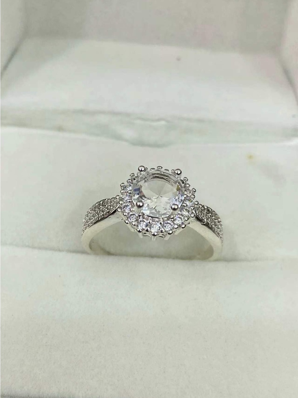 Clear Halo Silver-Tone Statement Ring